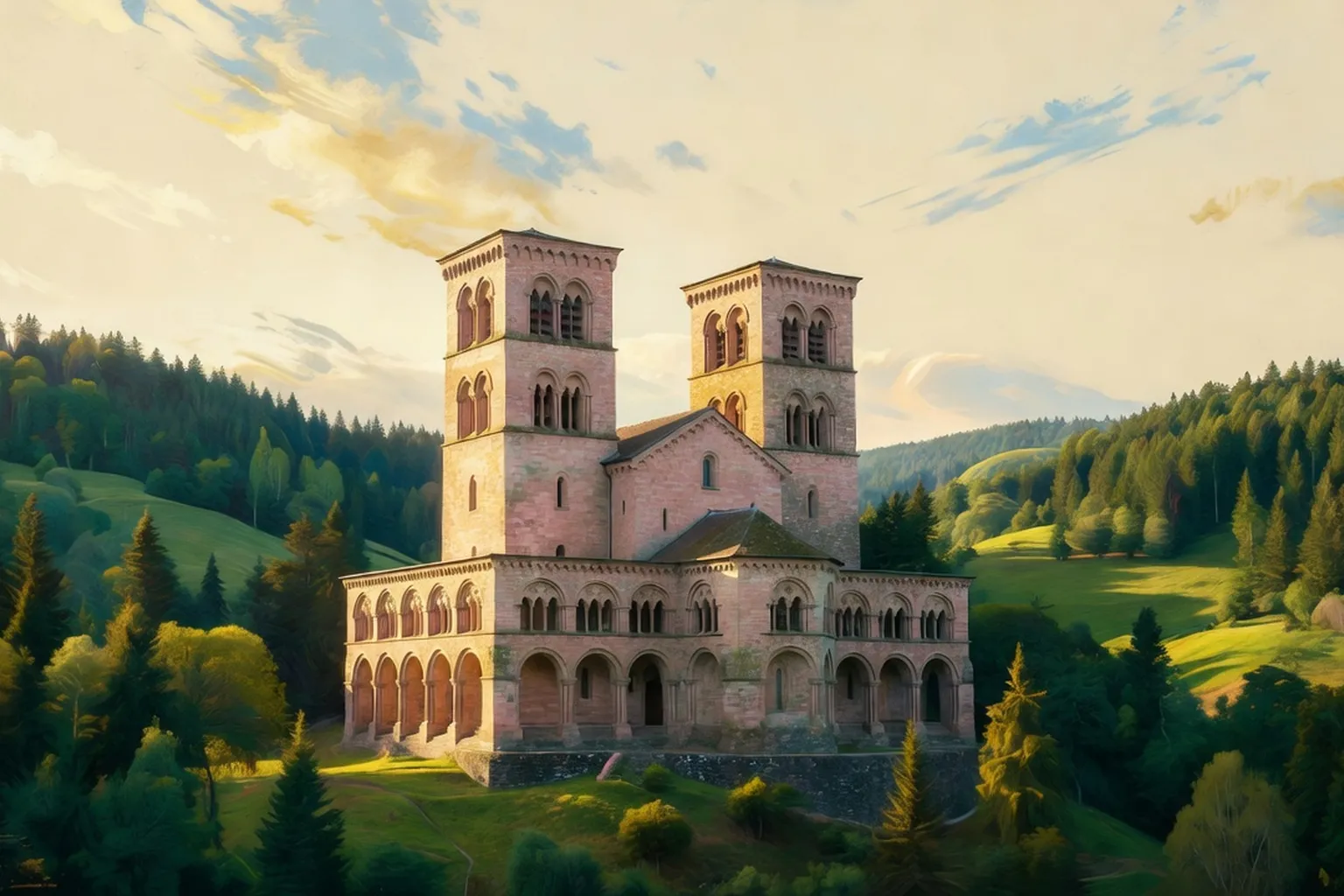 Tours jumelles de l'abbaye de Murbach dans les Vosges