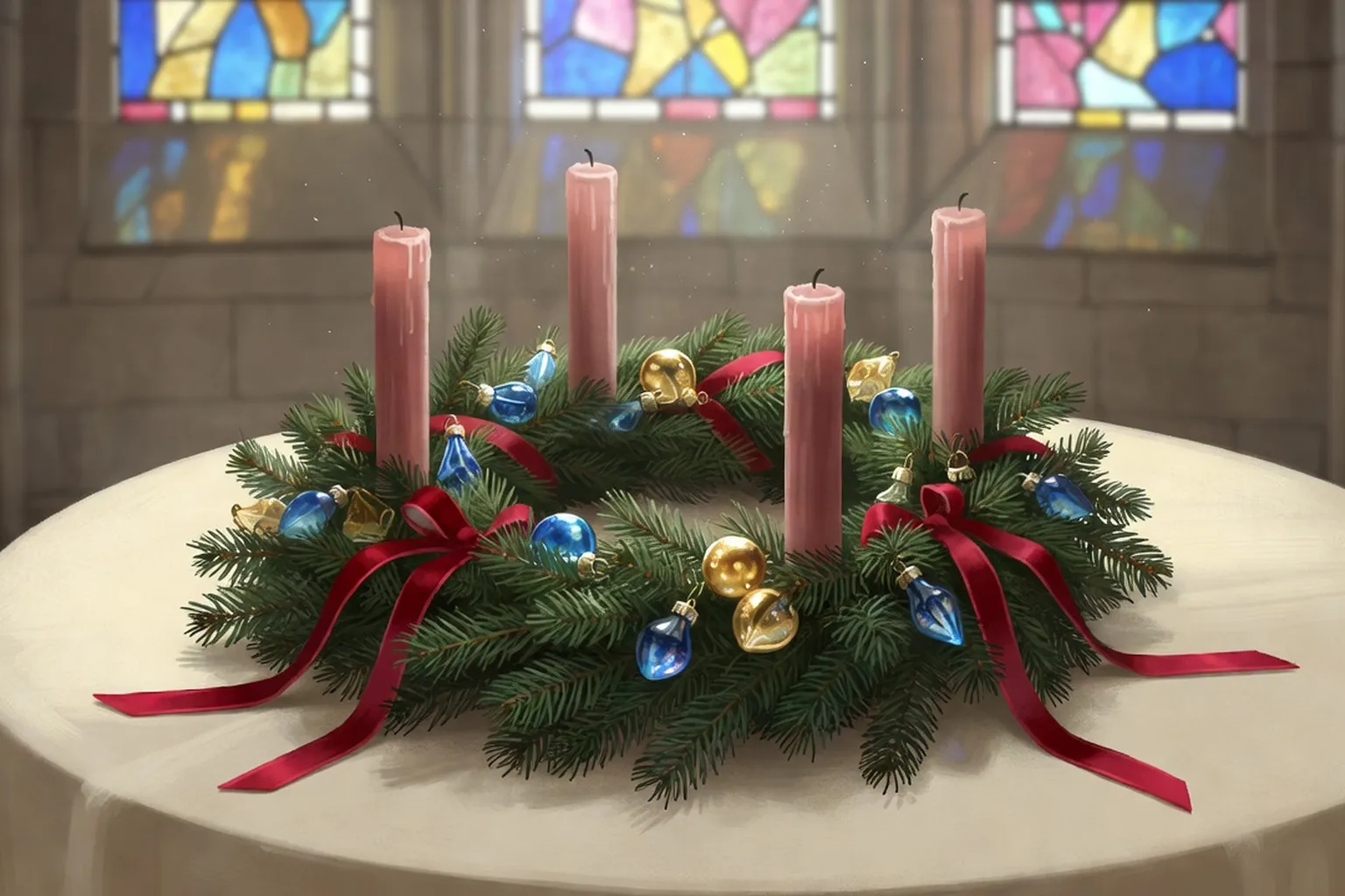 Couronne de l'Avent alsacienne avec quatre bougies