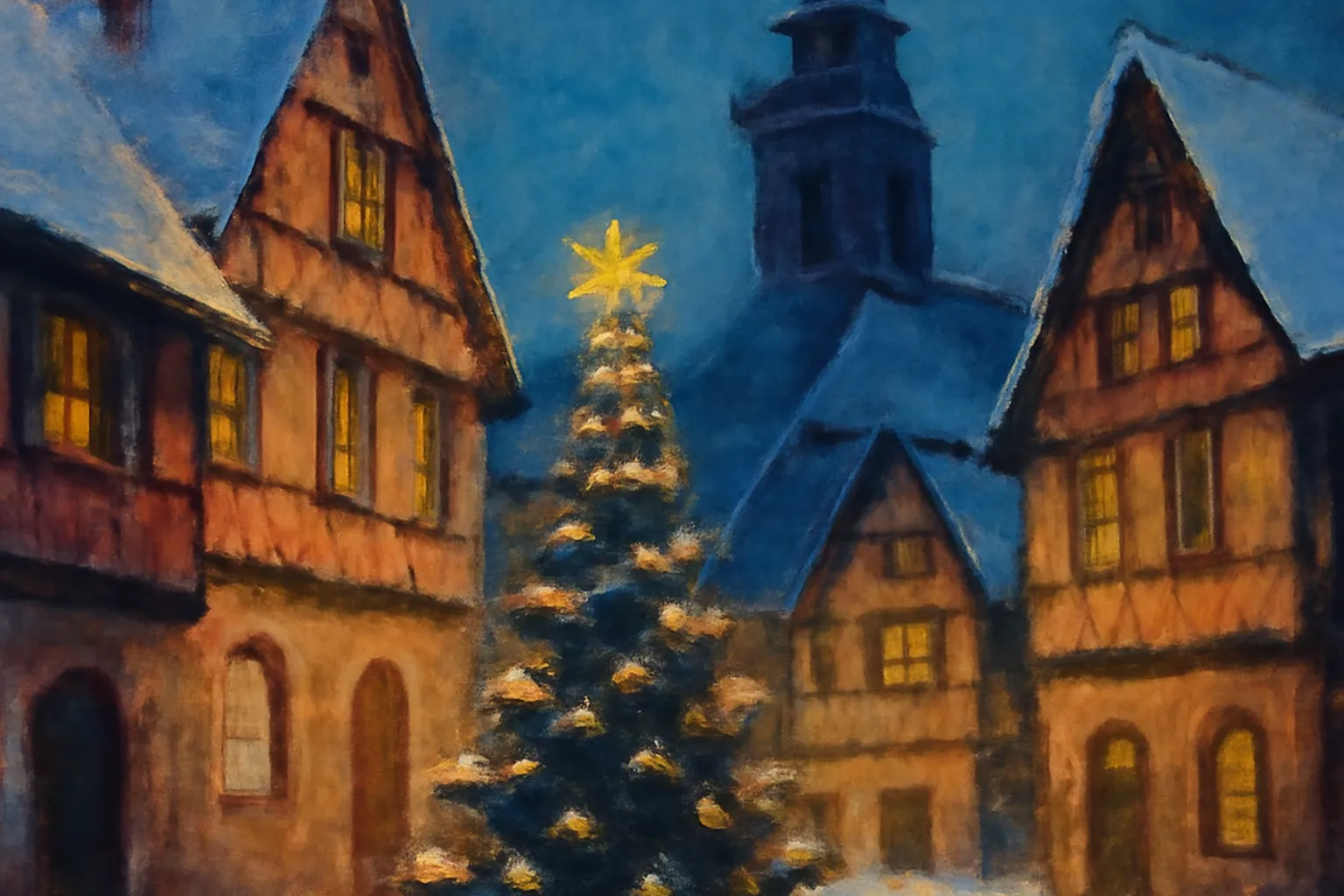 Village alsacien au crépuscule pendant l'Avent
