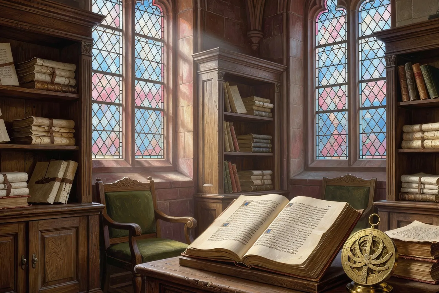 Salle de lecture Renaissance avec incunables