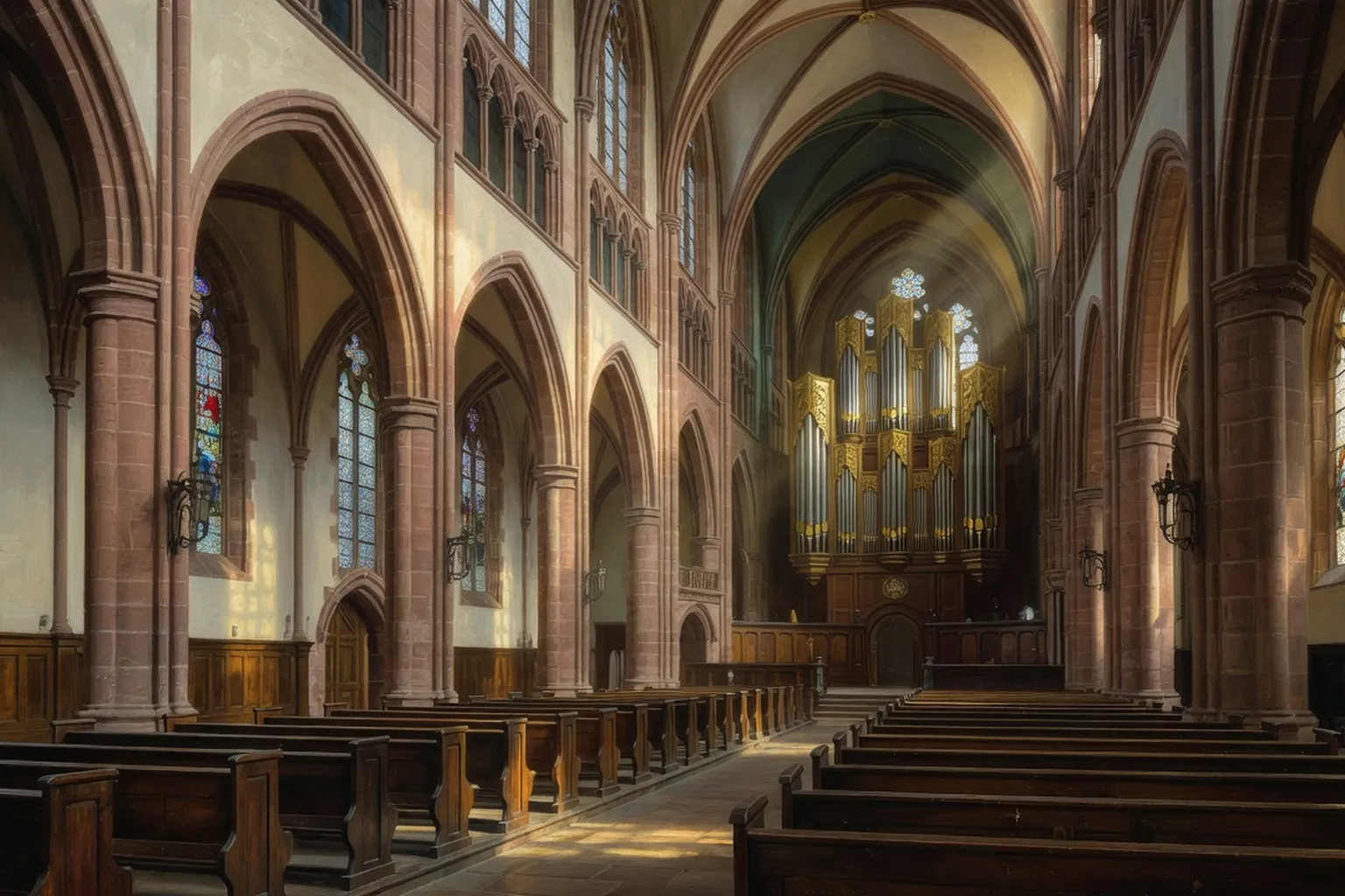 Intérieur gothique de l'église Saint-Thomas de Strasbourg