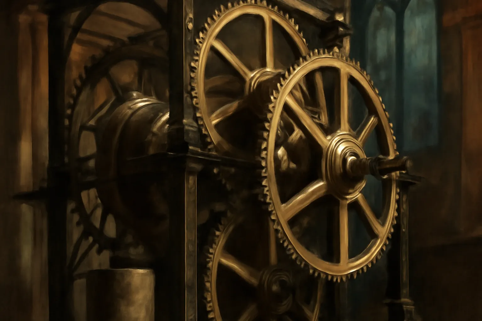 Mécanisme de l'horloge astronomique : engrenages et rouages