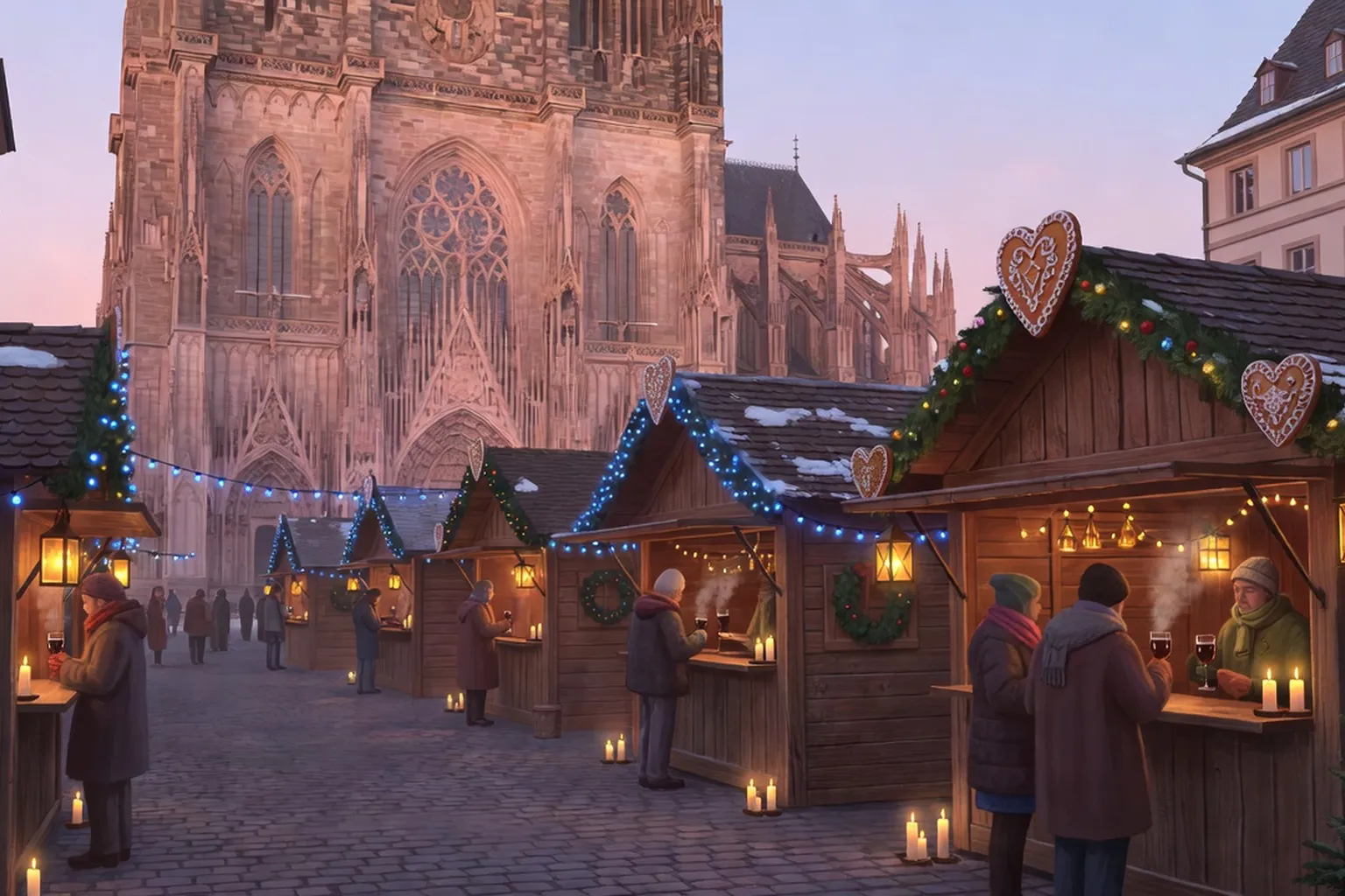 Stands du Christkindelsmärik au crépuscule