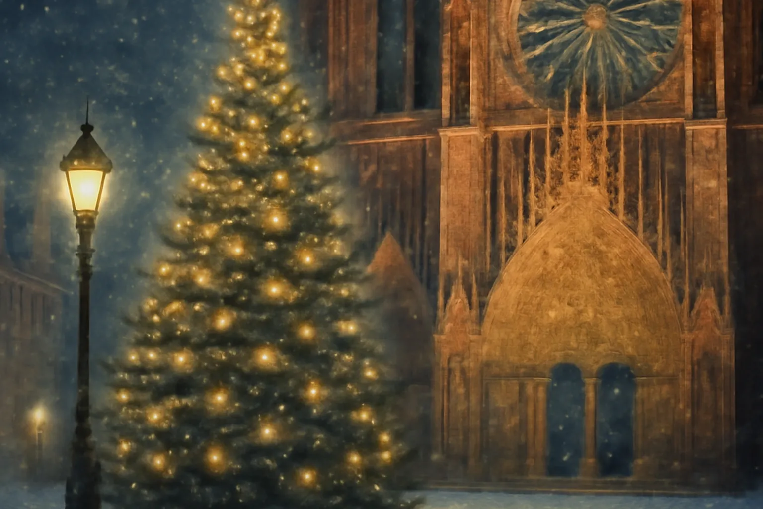 Place de la cathédrale avec sapin de Noël monumental