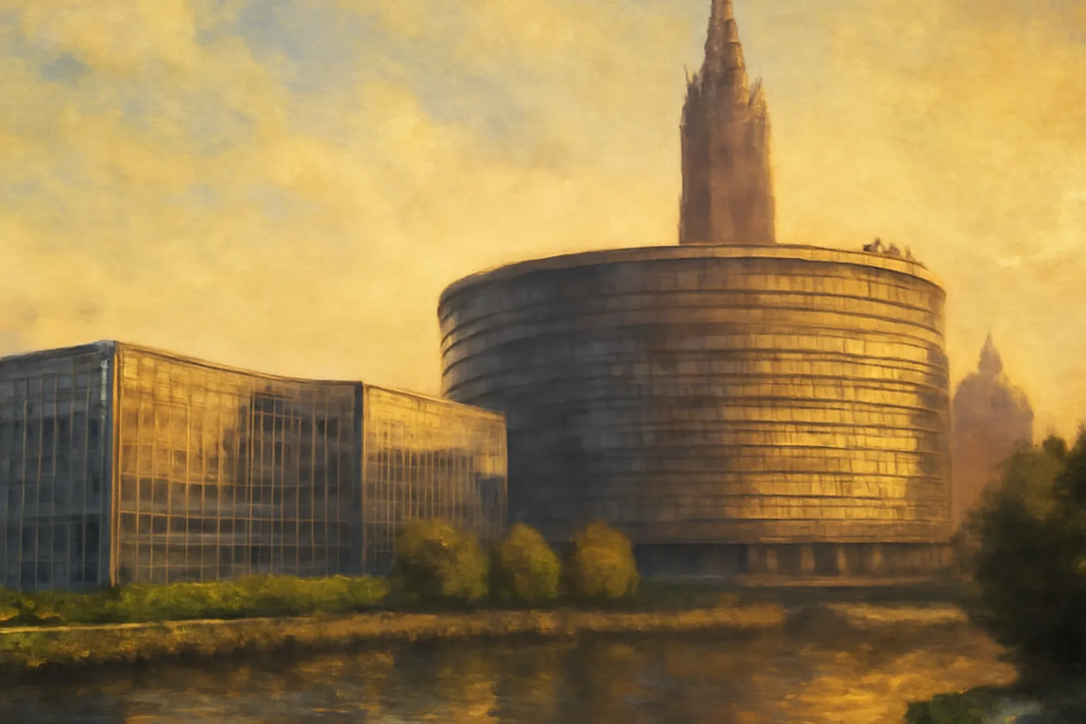 Vue de Strasbourg avec institutions européennes et cathédrale