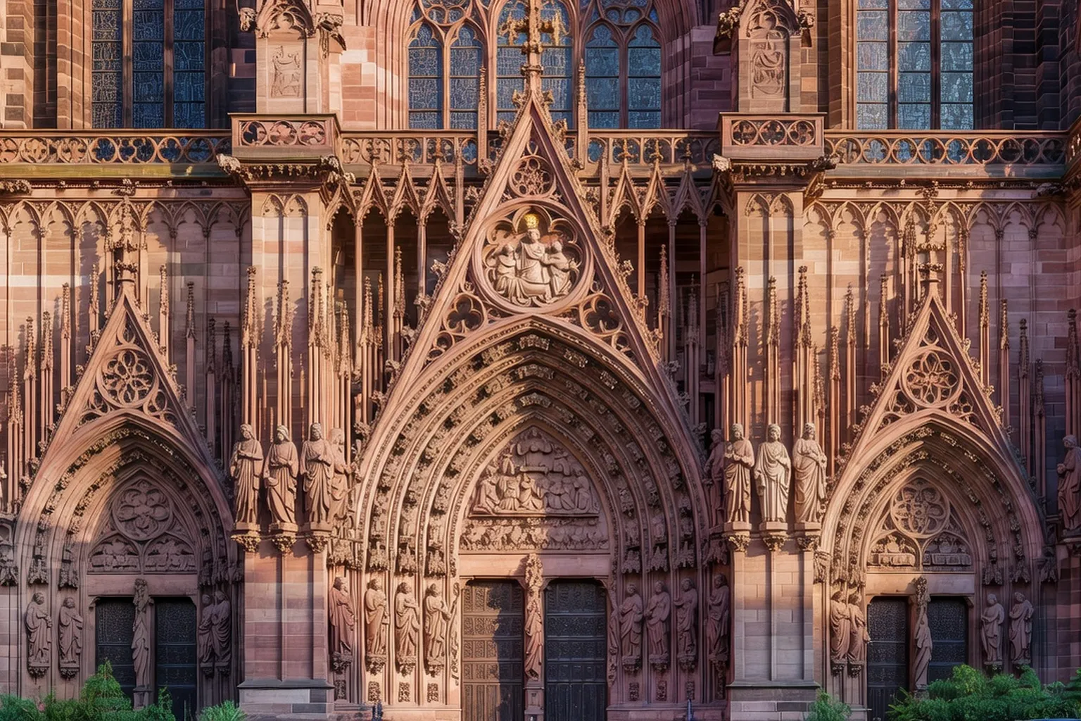 Détail des trois portails de la façade de la cathédrale de Strasbourg