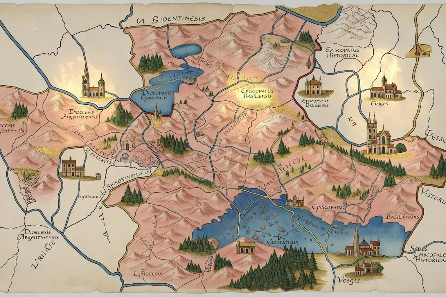 Carte d'Alsace avec frontières diocésaines au fil des siècles